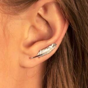 UNEARTHEN Silver Feather Ear Cuffs